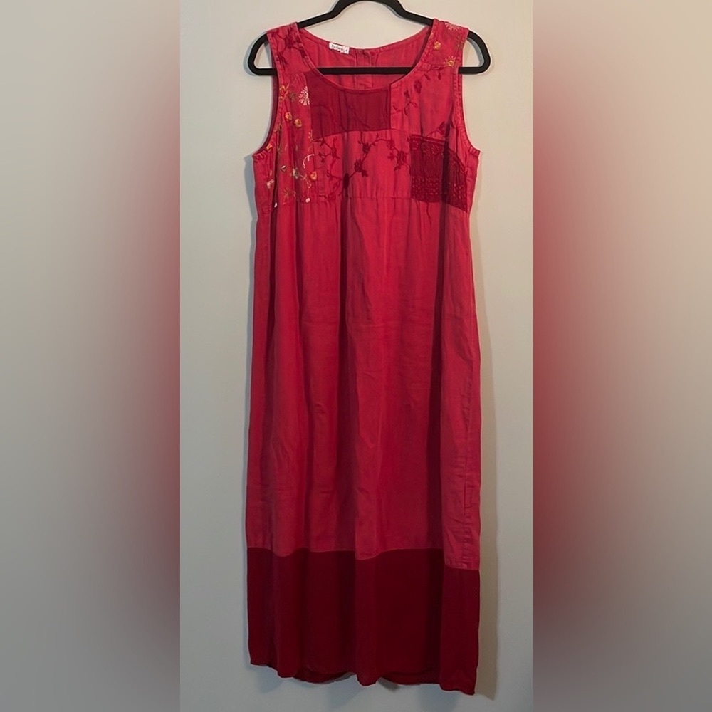 ♥️ Linen Maxi Dress Embroidered L